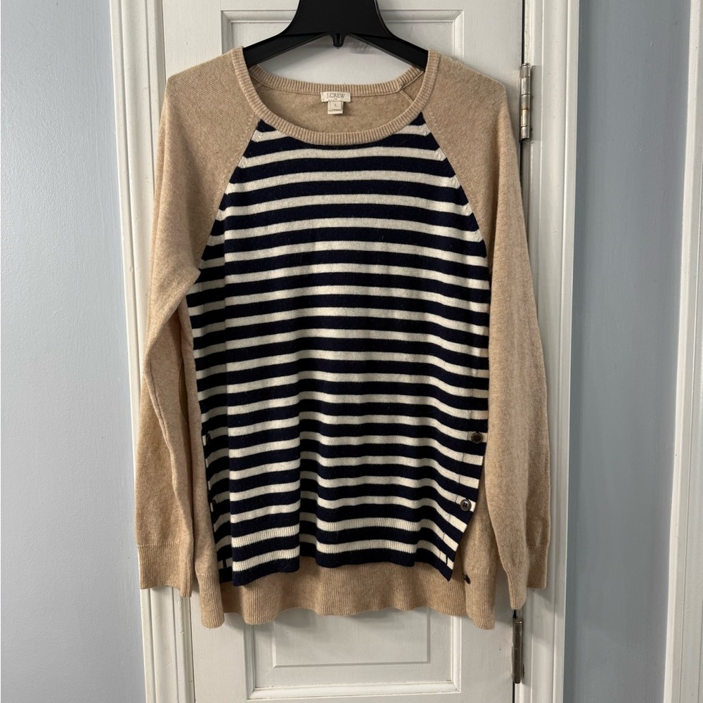 J. Crew Beige and Black Striped High Low Sweater